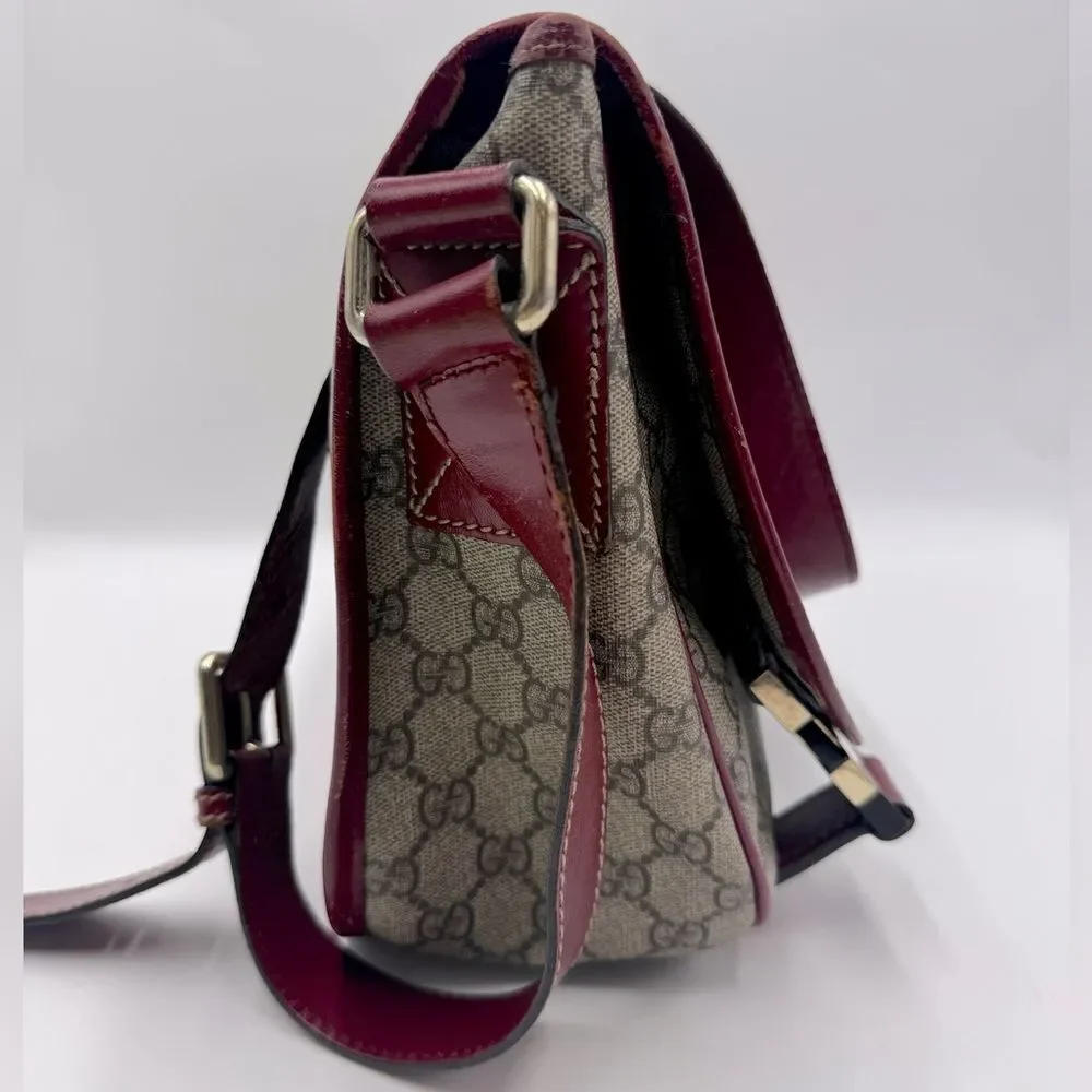 Auth Gucci Brown Supreme PVC Red Leather Trim Messenger Bag Monogram Sherry Line - Picture 10 of 16